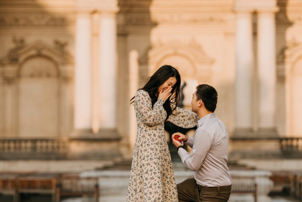 Engagement surprise proposal photoshoot in Prague, Praue photographer, engagement photosession Prague