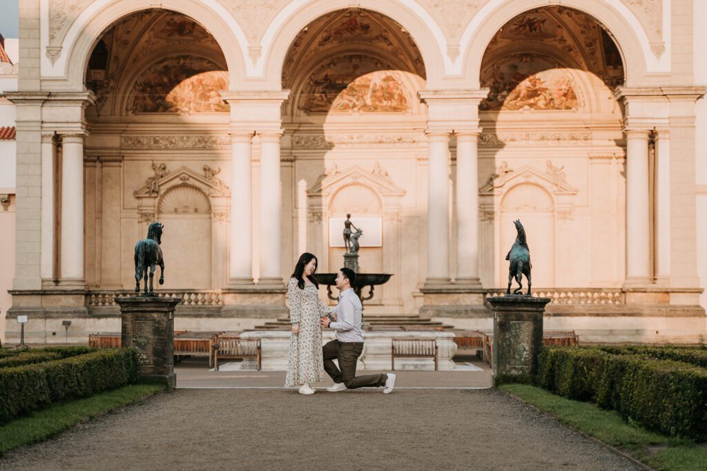 Engagement surprise proposal photoshoot in Prague, Praue photographer, engagement photosession Prague